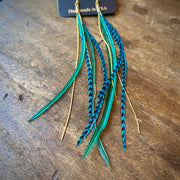 Mini Feather Earrings - Green & Turquoise Grizzly