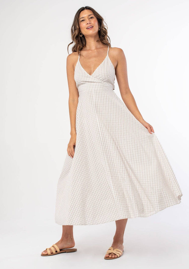 Gingham Surplice Midi Dress