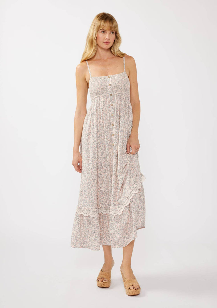 Smocked Button-Down Maxi Dress