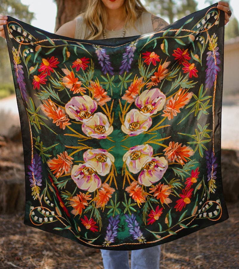 Vivid Wildflowers 100% Mulberry Silk Wild Rag