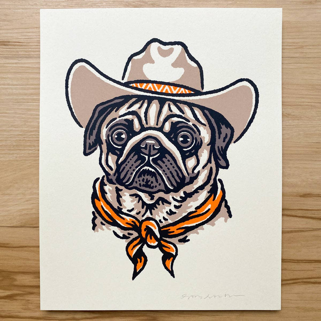Fawn Pug Cowdog - Signed Silkscreen Print