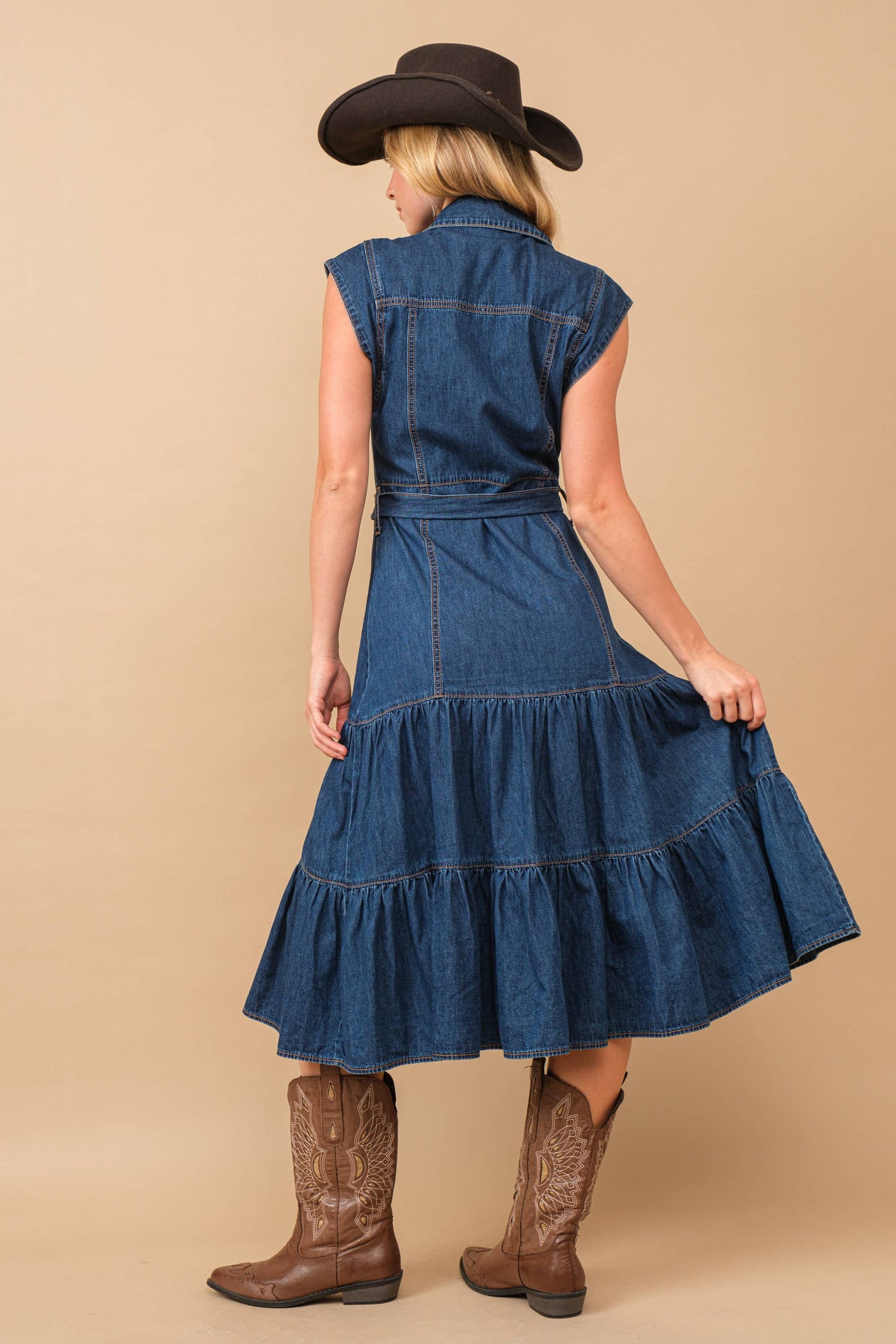 Belted Denim Midi