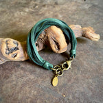 Load image into Gallery viewer, Leather 7-Strand Bracelet - Hunter Green &amp; Brass, Western
