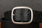 Load image into Gallery viewer, Black Leather Belt with Embossed Lightning Bolts
