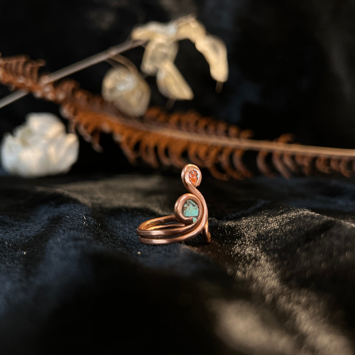 Copper Whisp Turquoise Coral Ring