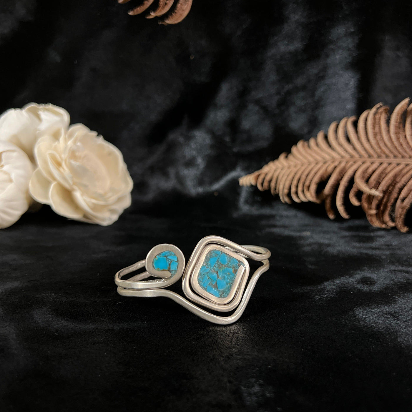 Turquoise Diamond Swirl Cuff Bracelet