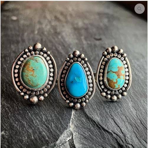 American Turquoise Ring with Polar Beading
