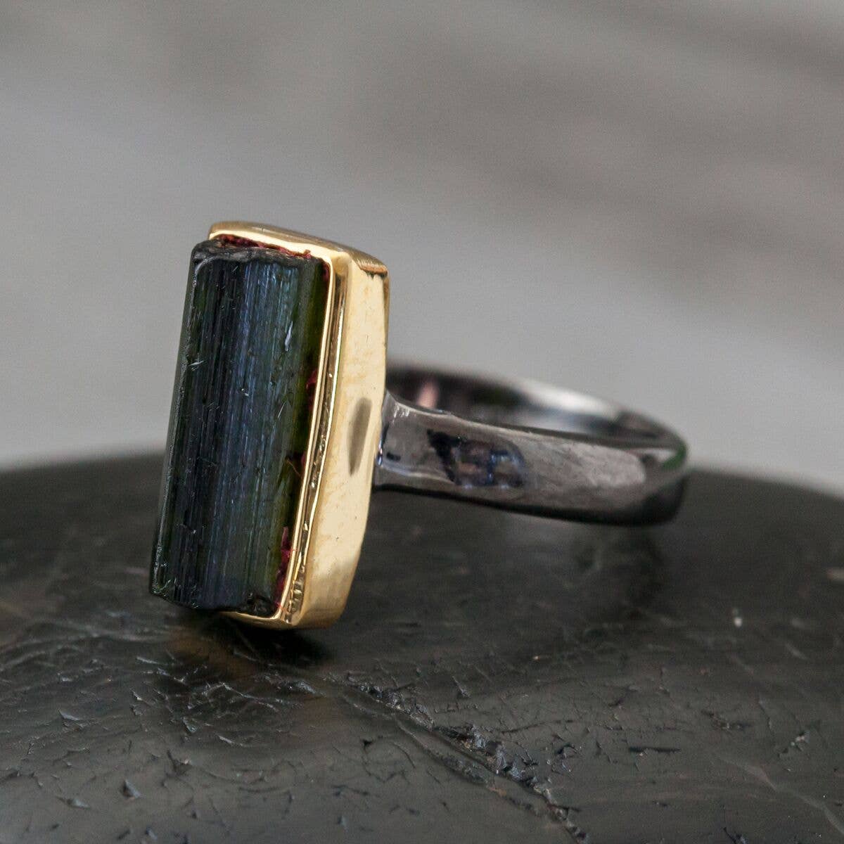 Gold Plated Black Tourmaline Ring