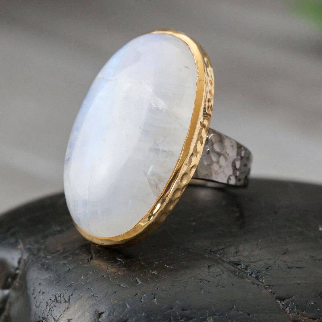 Rhodium Gold Plated Moonstone Ring