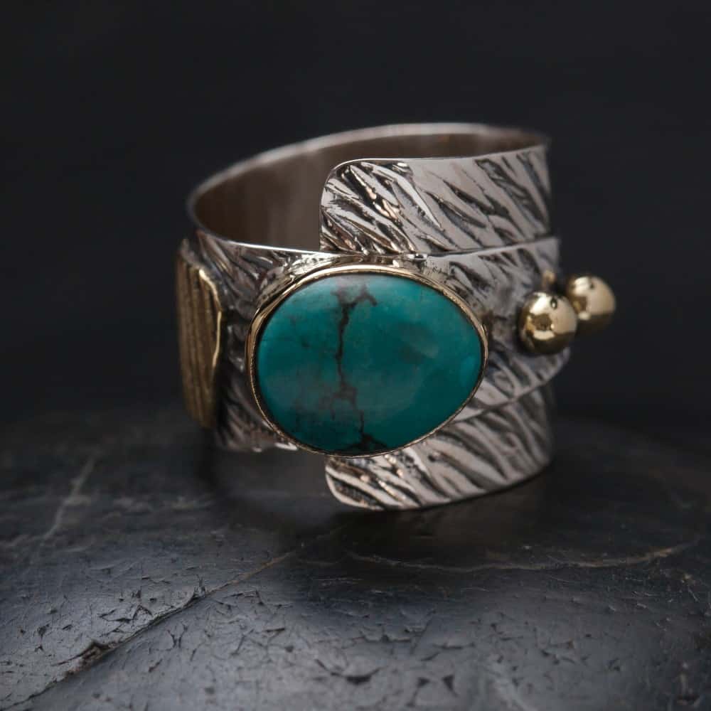 Turquoise and Brass Sterling Ring