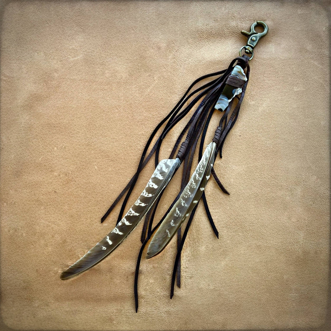 Feather & Leather Clip - Chocolate & Agate