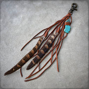Feather & Leather Clip - Rust & Turquoise