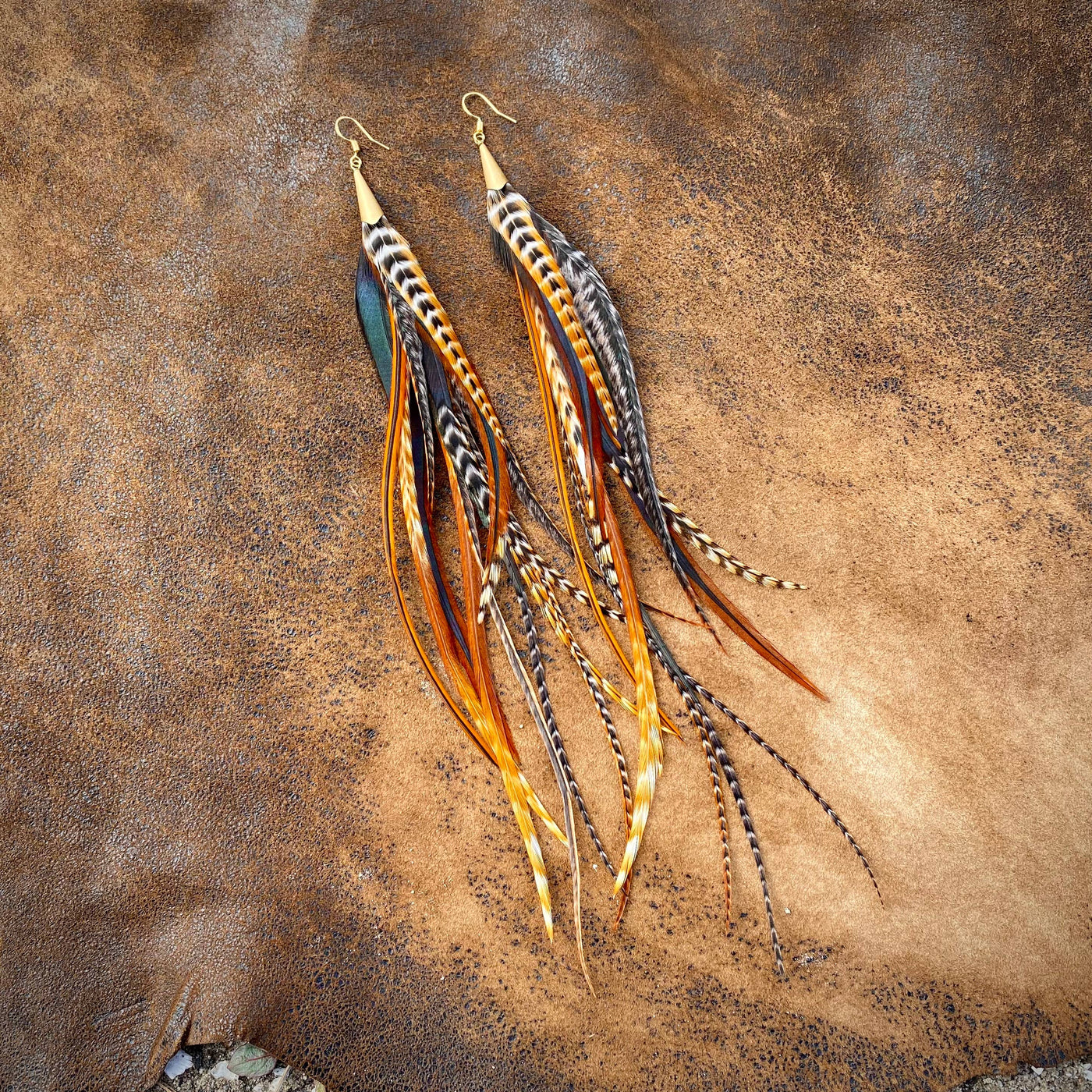 Cone Feather Earrings - Cree Mix