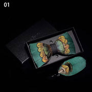 Feather Bow Tie & Lapel Pin Set