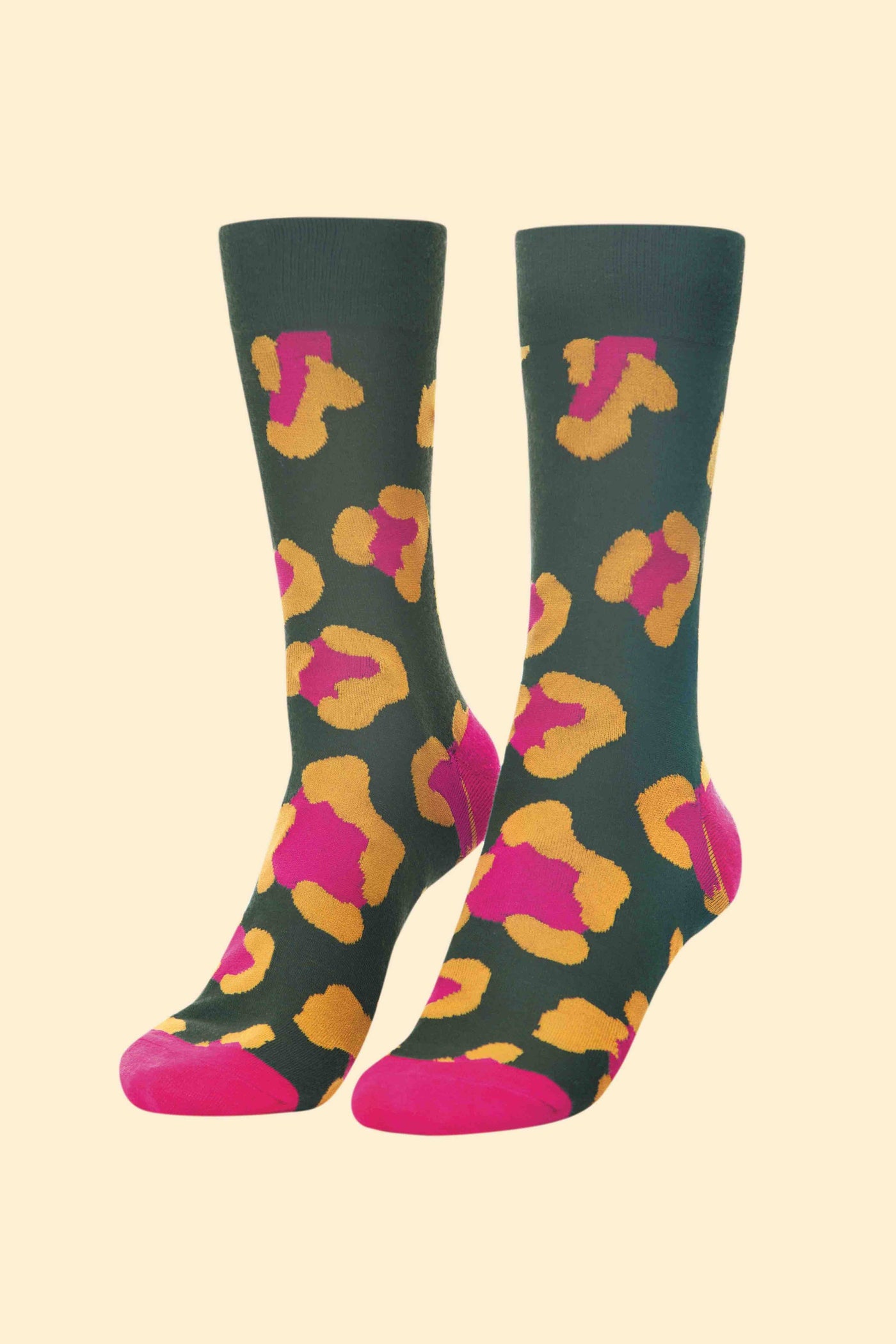Men's Leopard Print Socks - Racing Green