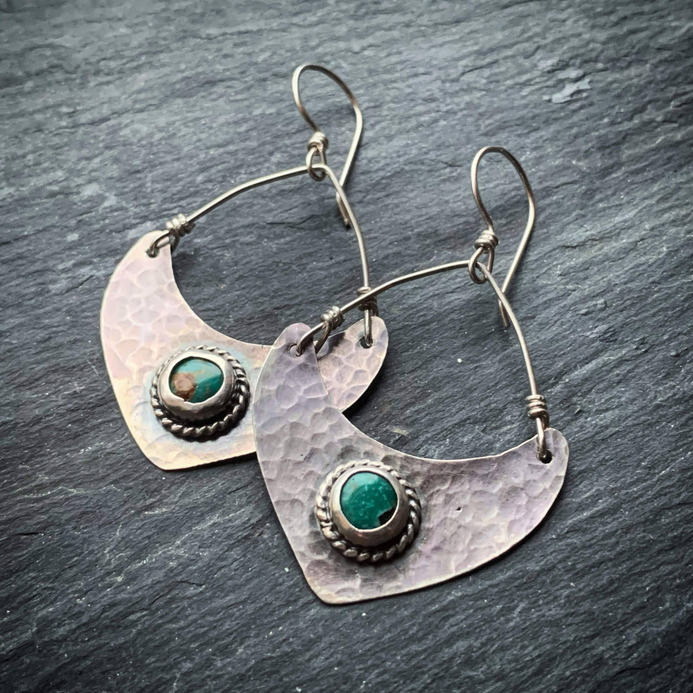 American Turquoise Hammered Silver Points