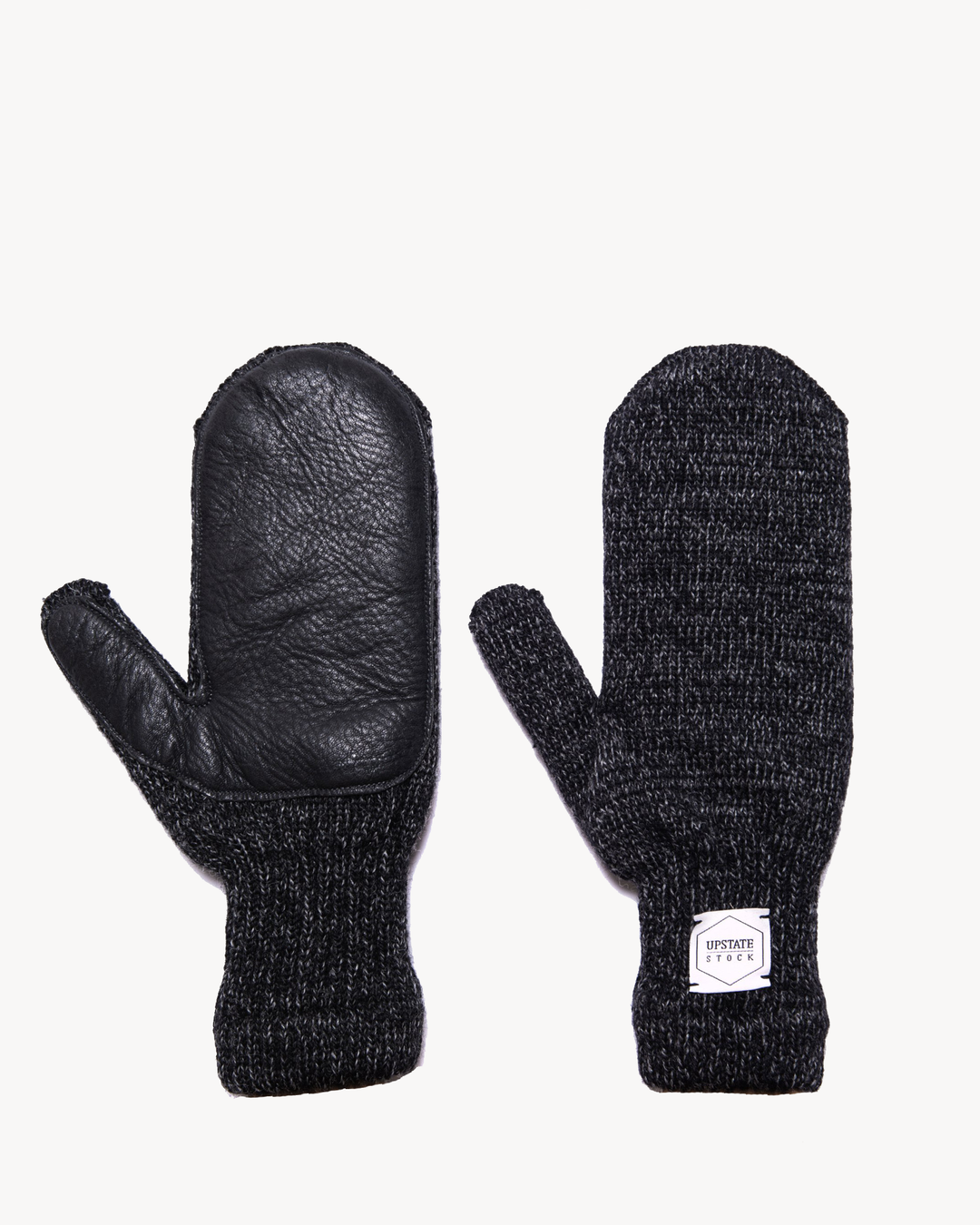 Ragg Wool and Deerskin Mitten Black