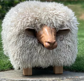 Sheep Footstool - Oyster & Oak