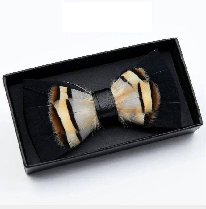 Feather Bow Tie & Lapel Pin Set