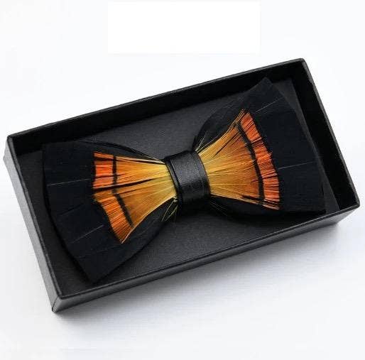 Feather Bow Tie & Lapel Pin Set