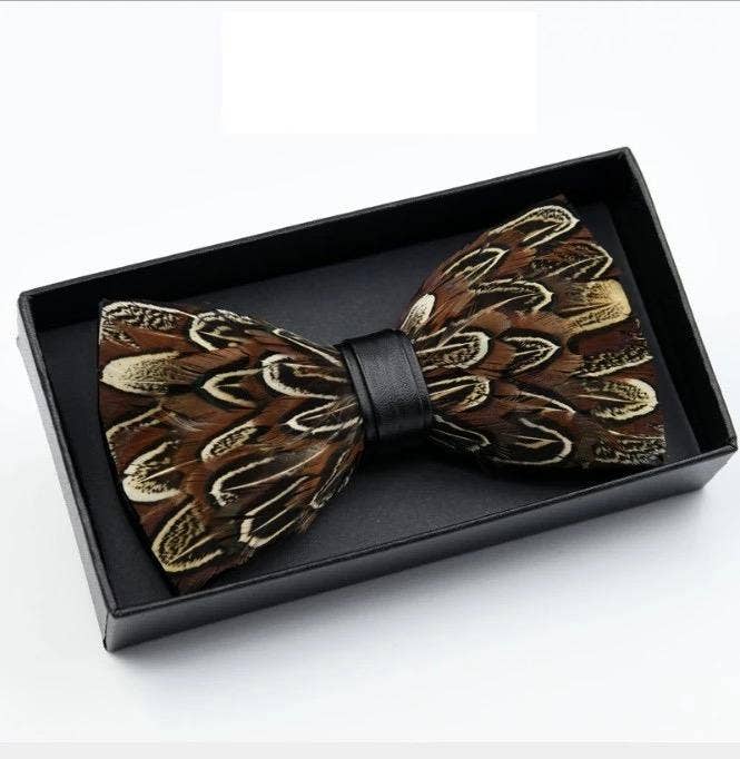 Feather Bow Tie & Lapel Pin Set