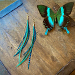 Load image into Gallery viewer, Mini Feather Earrings - Green &amp; Turquoise Grizzly
