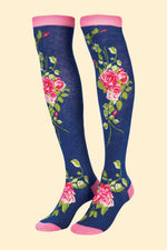 Load image into Gallery viewer, Floral Vines Long Socks - Navy
