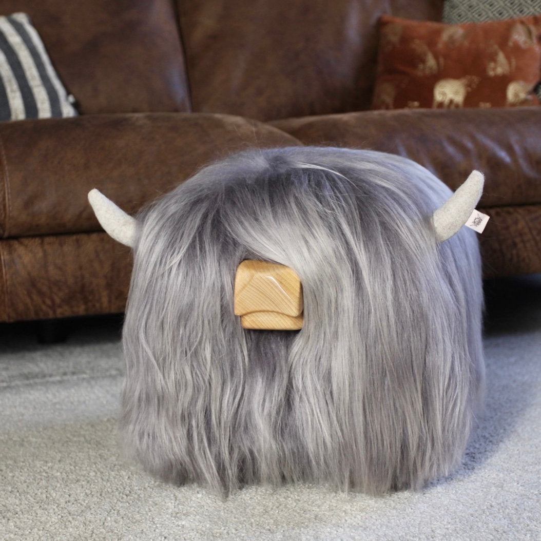 Highland Cow Footstool - Stone