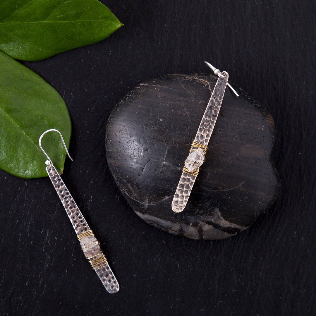 Hammered Sterling & Herkimer Earrings