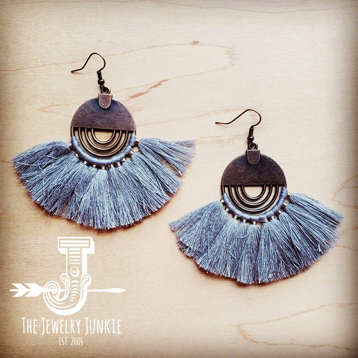 Gray Fan Tassel Earrings