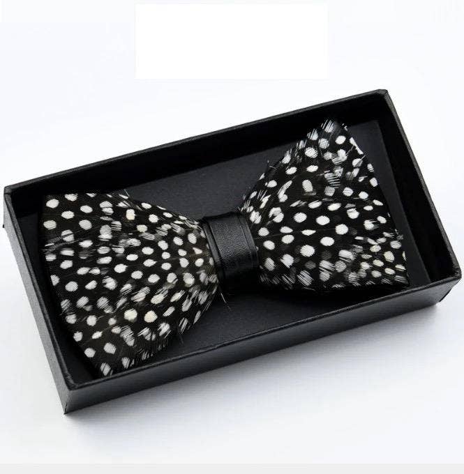 Feather Bow Tie & Lapel Pin Set