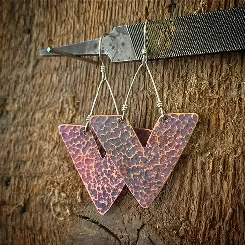 Suzanne Oxidized Copper Triangle Earrings
